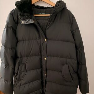 Ralph Lauren Black Puffer Jacket with Faux Fur Trim